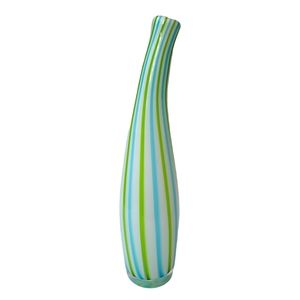 Bent neck candy stripe vase 14in blue green mcm modern alrose style cased